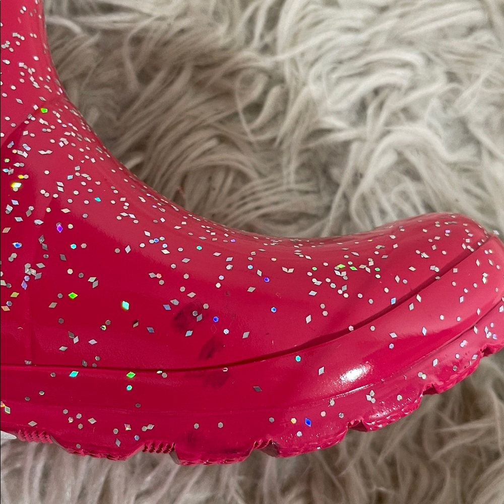 HUNTER Glitter Shiny Rain Boots Waterproof Pink Size 5 NEW - Picture 11 of 12